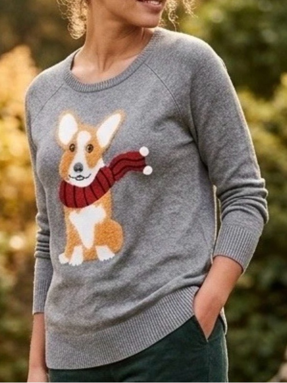 torrid Gray Sweater with Corgi and Red Scarf, Torrid 3